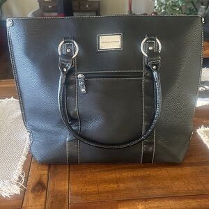 Adrienne Vittadini Black Pebbled Tote with Silver Hardware